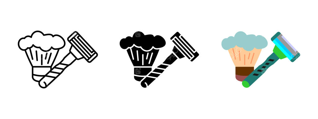 آیکون اصلاح: تصویر تیغ و برس کف. نماد نظافت و بهداشت. نشانه آرایشگری و مراقبت از پوست. مفهوم ملزومات اصلاح و مراقبت مردانه.