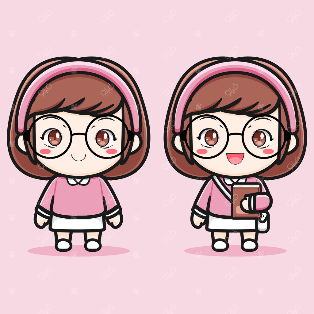 تصویرسازی بازگشت به مدرسه، دختر دانش‌آموز بامزه با کتاب