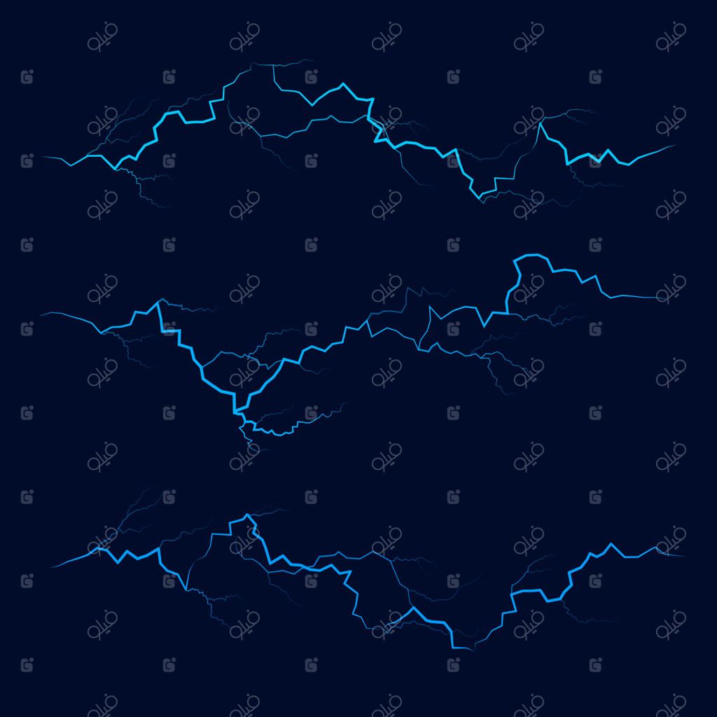 دسته‌ای از صاعقه‌ها: اثر آذرخش. درخشش قدرت الکتریکی. ضربه‌ی الکتریکی جداگانه و روشن کننده وکتور.