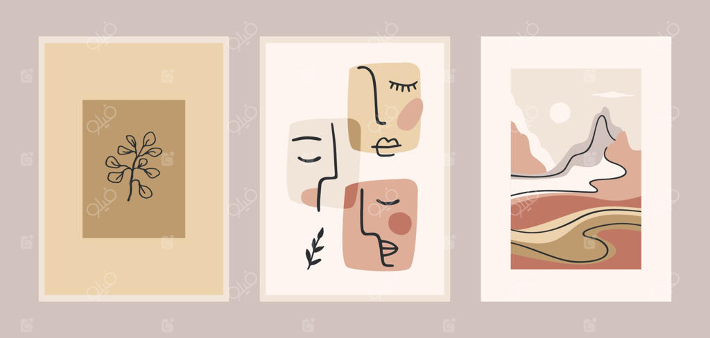 مجموعه‌ای از چاپ‌های هنر معاصر. طراحی خطی. طراحی مدرن وکتور برای پوسترها، کارت‌ها، بسته‌بندی و موارد دیگر.