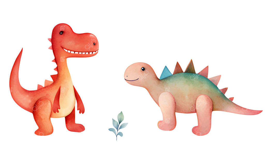 مجموعه‌ای از دایناسورهای آبرنگی - طرح‌های دستی و بامزه دایناسورها. دایناسورهای کوچولو