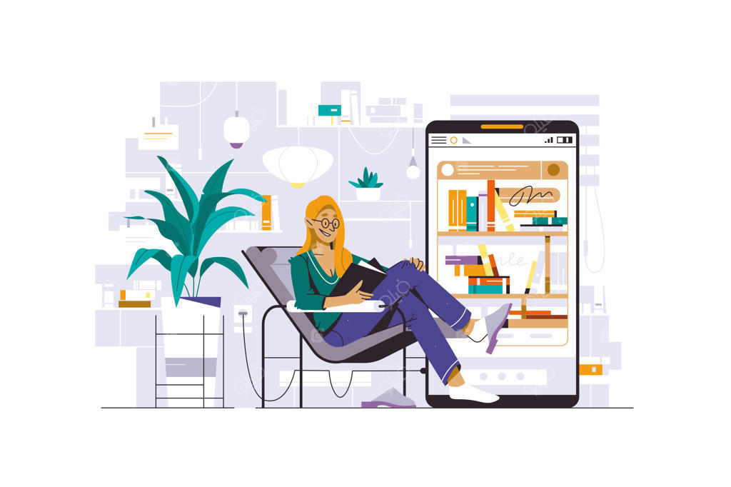 زن دوست‌داشتنی در حال لذت بردن از کتاب خواندن