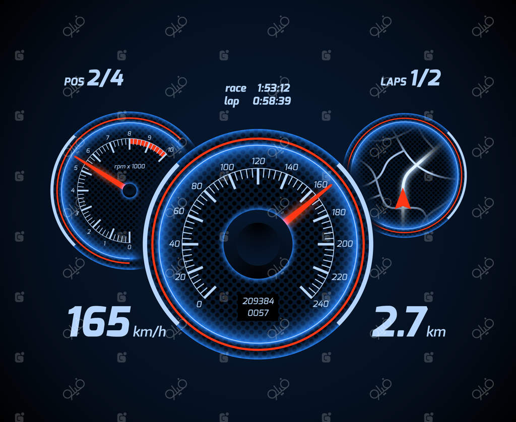 رابط کاربری داشبورد بازی کامپیوتری و اپلیکیشن گوشی برای ماشین مسابقه‌ای