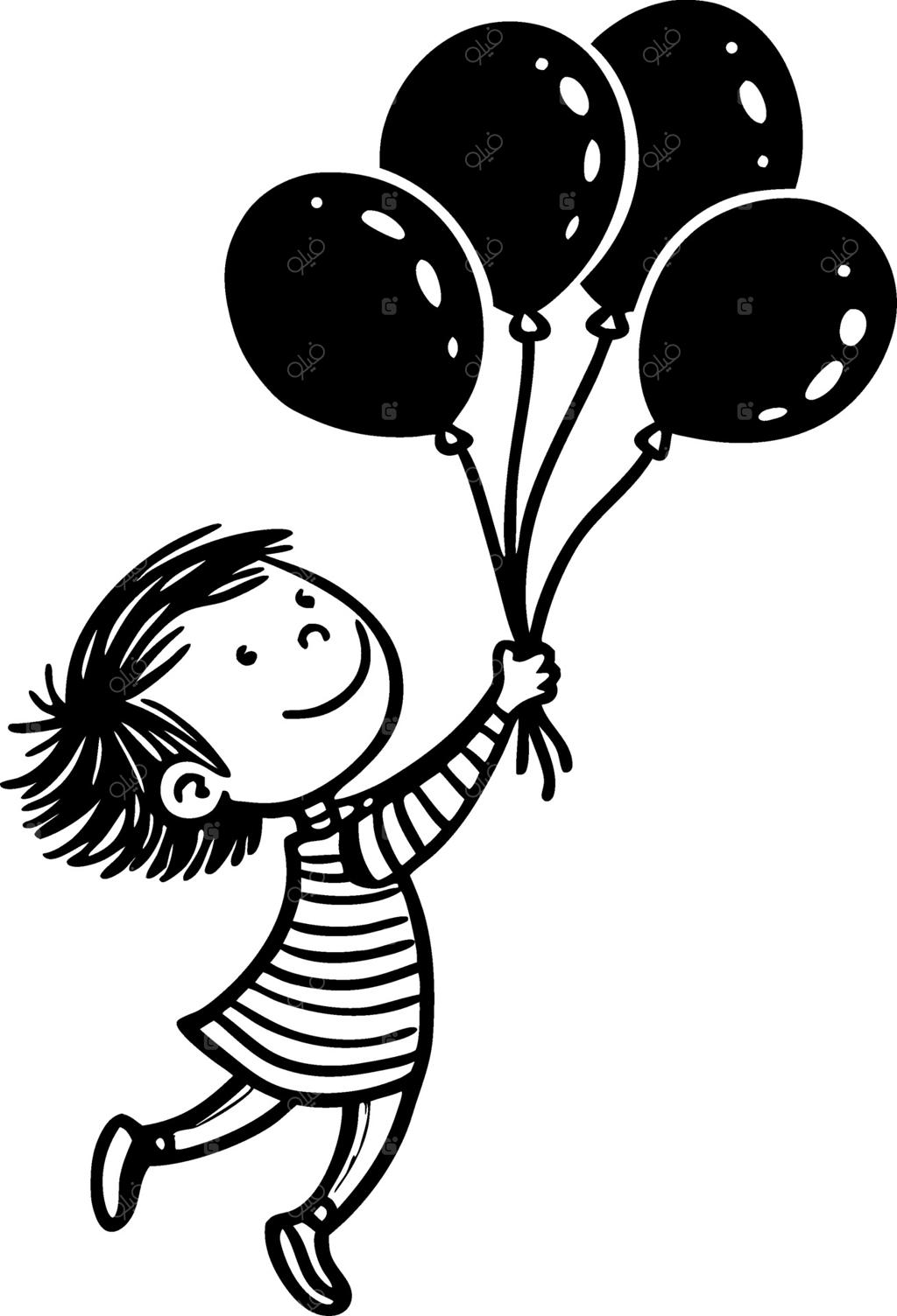 کودک شاد با بادکنک‌های مشکی و ژست بازیگوشانه برای تم‌های جشن و مهمانی