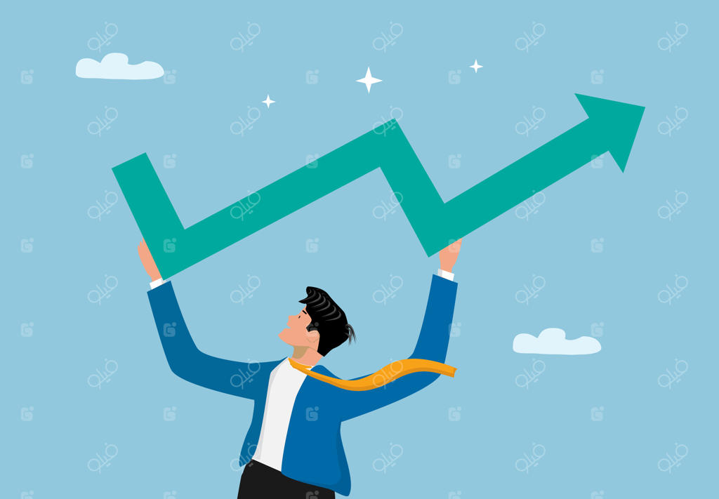 کسب‌وکار موفق: تاجر با نمودار رشد یافته در دست