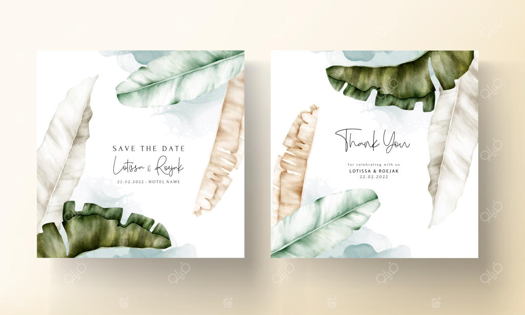 کارت دعوت عروسی شیک با طرح برگ موز