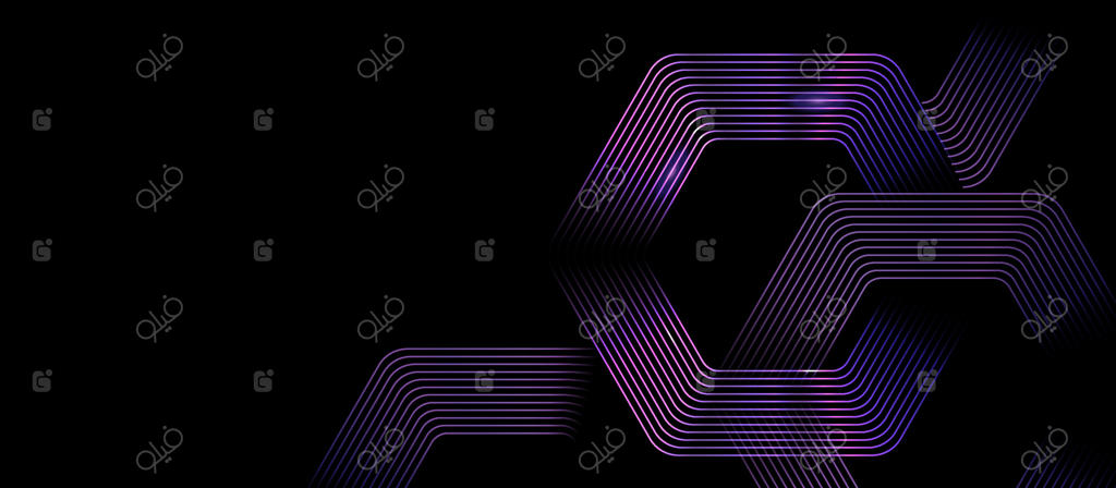 پس‌زمینه شش‌ضلعی دیجیتالی بنفش. طراحی خطوط سفید هندسی برای بنر، بروشور، پوستر، جلد، وب‌سایت و سربرگ