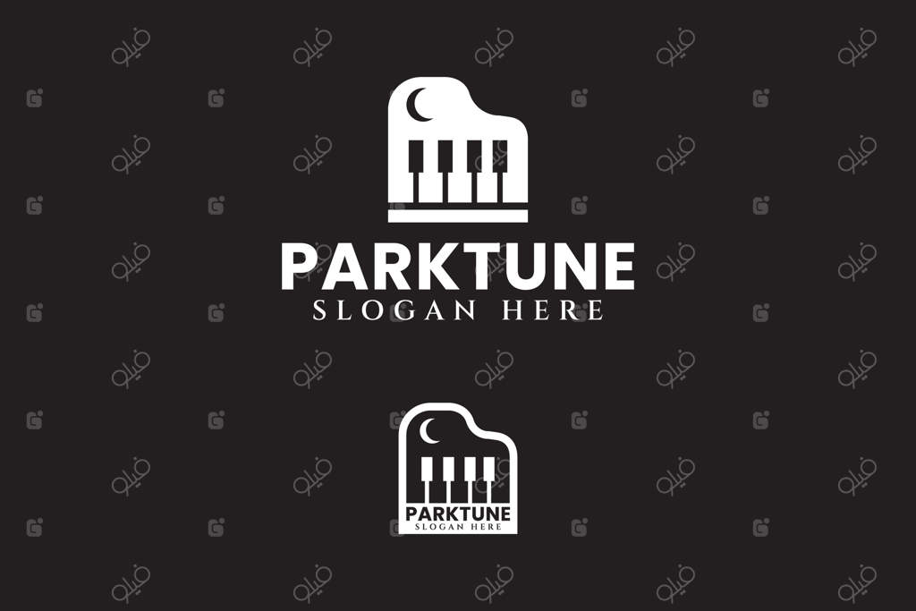 مجموعه لوگوهای طراحی منظره با شکل پیانو و نت‌ها. لوگو با طرح پیانو در کنار پارک و درخت. لوگوی مدرن پیانوی باغ برای کسب‌وکارهای تولید آلات موسیقی و سرگرمی.