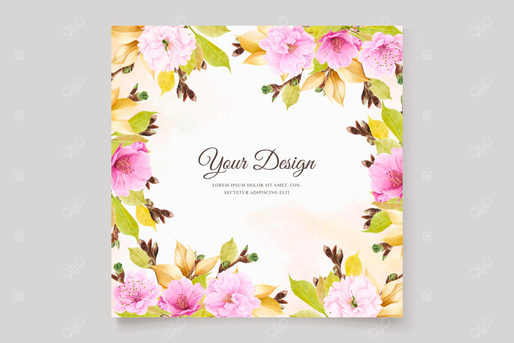 مجموعه کارت شکوفه گیلاس با رنگ صورتی و برگ‌های نرم