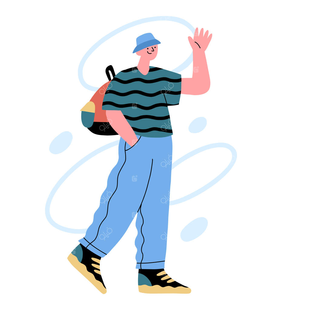 مرد جوان در حال قدم زدن و دست تکان دادن