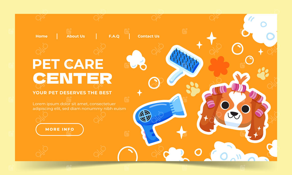 طراحی صفحه فرود آرایش حیوانات خانگی با نقاشی دستی