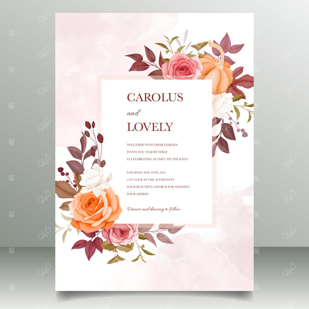 قالب کارت دعوت عروسی زیبا با طراحی دستی