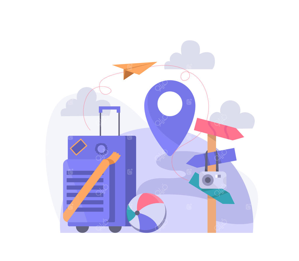 چمدان، مسیریابی و لوازم سفر؛ وکتور تصویرسازی مناسب برای المان صفحه فرود