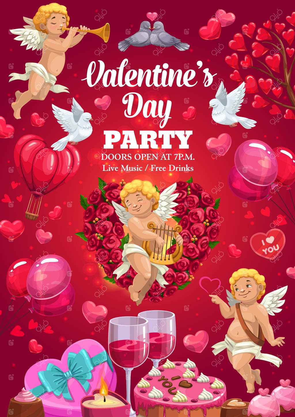 پوستر جشن روز ولنتاین با بادکنک‌های قلبی شکل