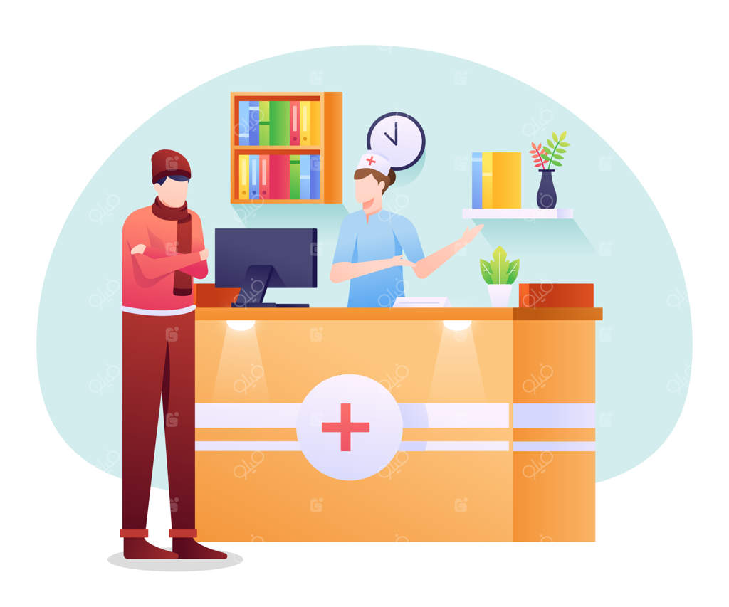 تصویر کارمند پذیرش پزشکی: همکاری در بخش اداری برای کمک به بیماران.