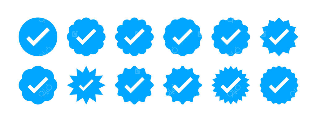 مجموعه آیکون نشان تأیید آبی: مجموعه‌ای از آیکون‌های شبکه‌های اجتماعی با طرح‌های متفاوت و ستاره‌ای شکل