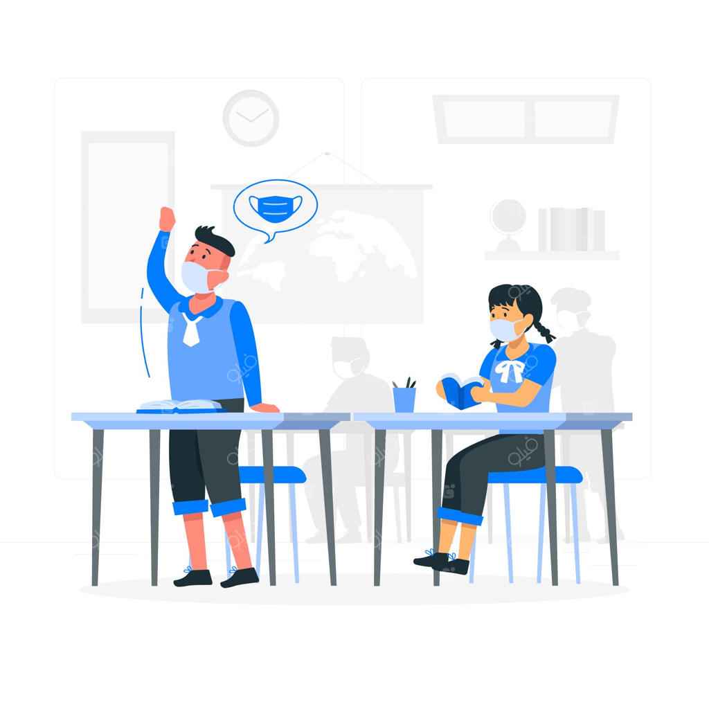 تصویرسازی مفهومی کودکان با ماسک در مدرسه