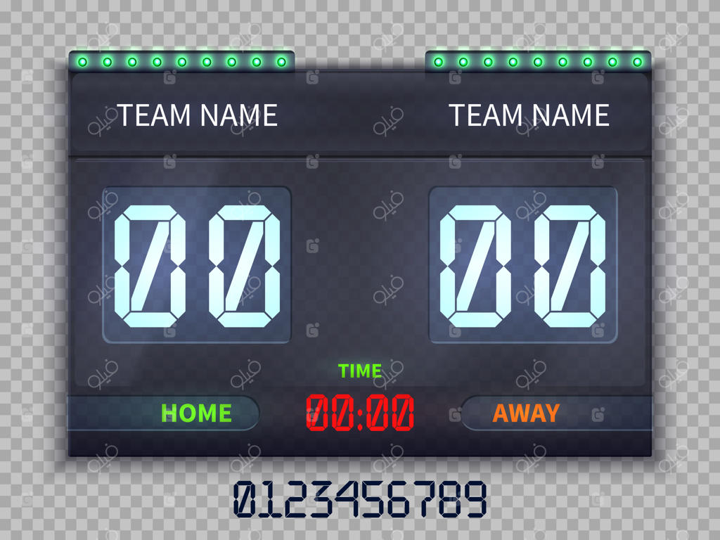 تصویر برداری تابلوی نتایج بازی فوتبال اروپایی همراه با زمان و امتیاز بازی