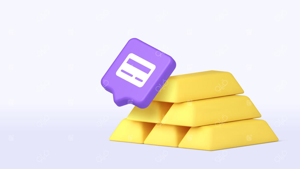 وکتور طراحی شمش طلا با آیکون چت بنفش