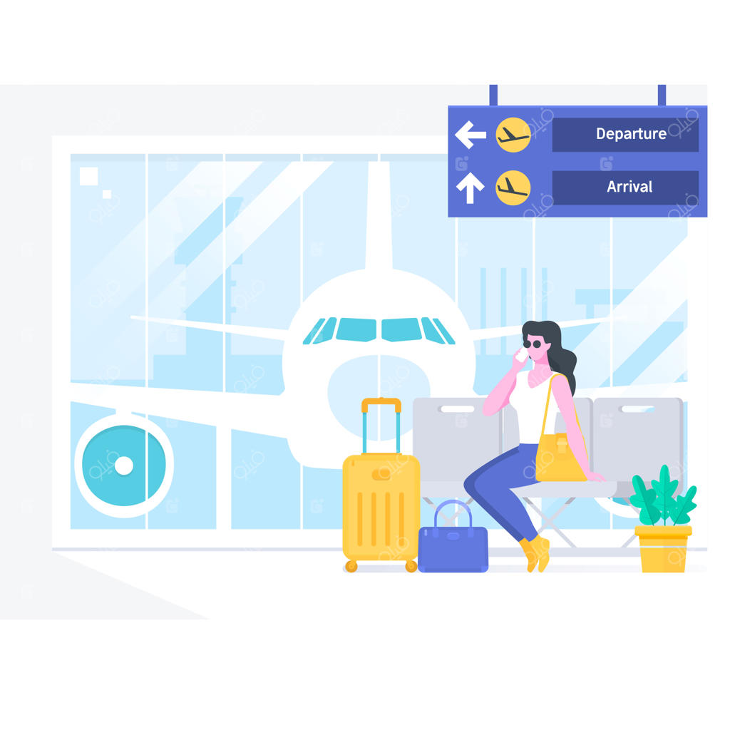 زن منتظر پرواز خود در فرودگاه.