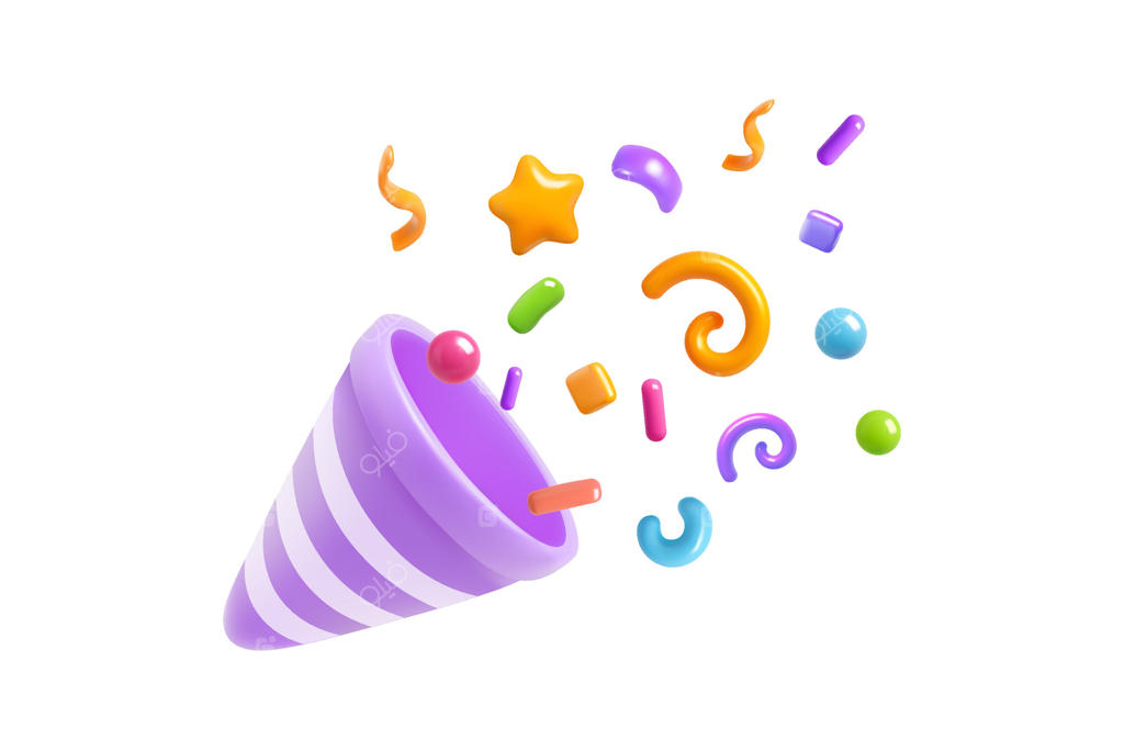 پارتی‌پاپر سه‌بعدی بنفش با انفجار کاغذهای رنگی