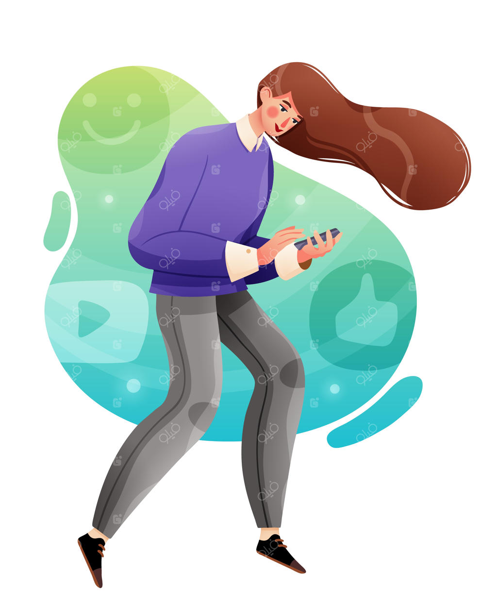 مفهوم شبکه‌های اجتماعی: گفتگوی زن تاجر در شبکه‌های اجتماعی با استفاده از تلفن همراه