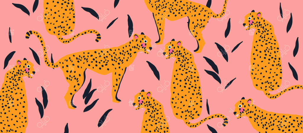 پترن مدرن و شیک حیات وحش با طرح پلنگ‌ها و برگ‌ها - طراحی تصویر وکتور