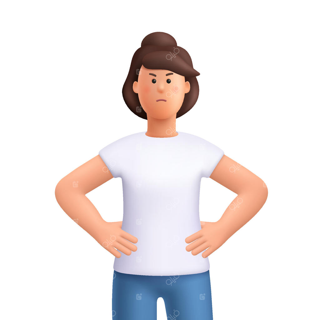 وکتور حرفه‌ای از زن کارتونی با دست‌های روی کمر