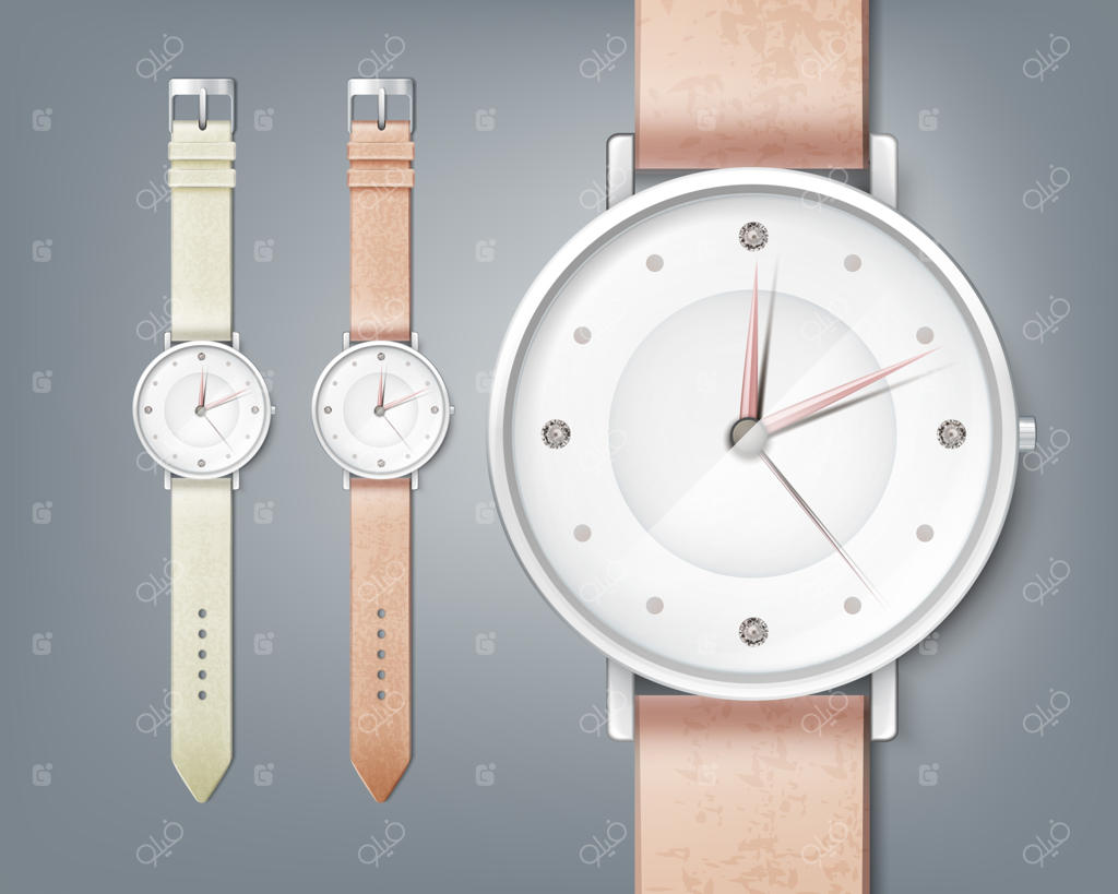 ساعت زنانه با نگین، نمای نزدیک روی پس‌زمینه خاکستری