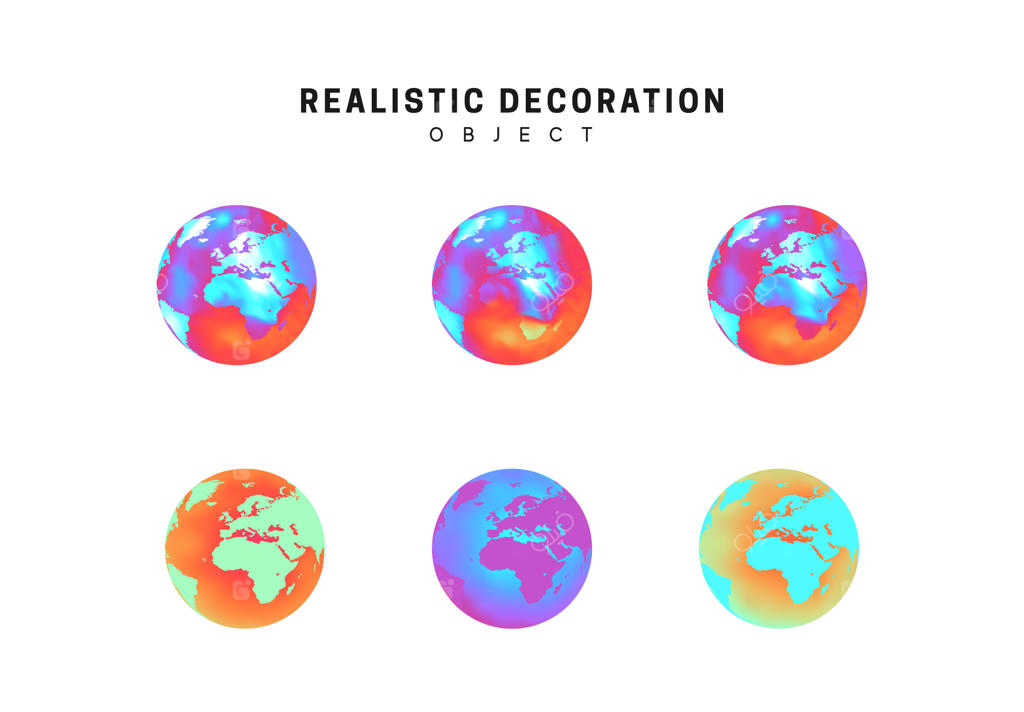 مجموعه‌ای از سیارات واقعی زمین با طیف رنگی آبی سه‌بعدی - تصویر برداری