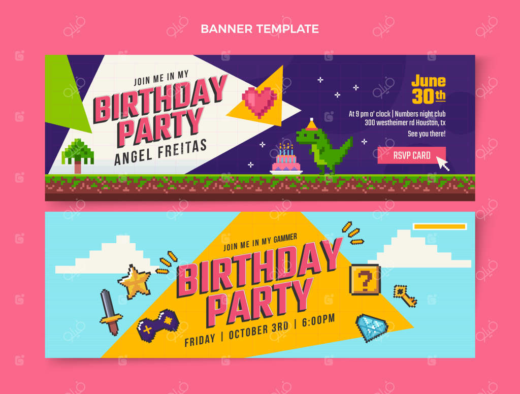 بنرهای افقی تولد با طراحی فلت و نوستالژیک دهه ۹۰