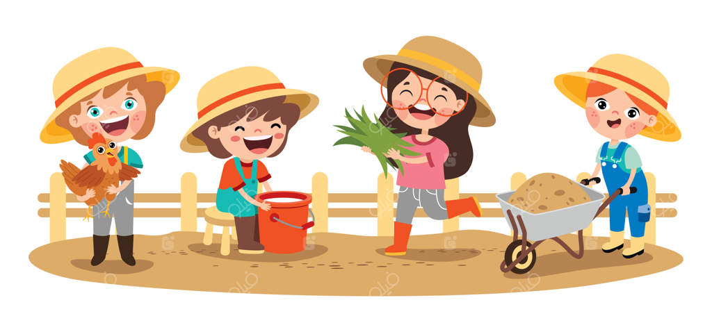 صحنه مزرعه با کودکان کارتونی