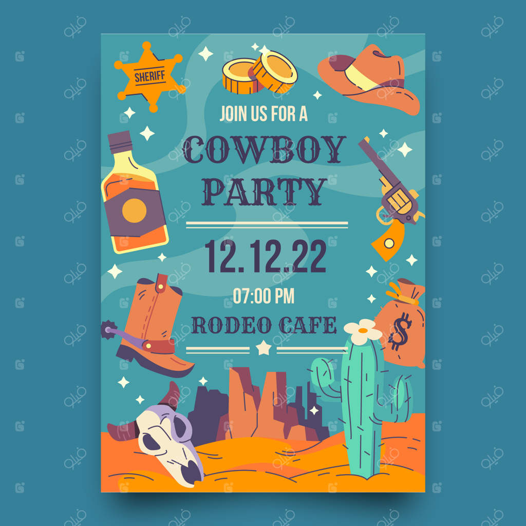 پترن دعوت‌نامه مهمانی کابوی به صورت تخت