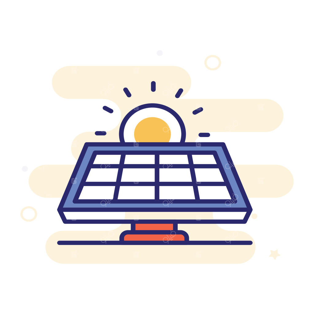 نماد آیکون پانل خورشیدی با طرح پس‌زمینه: نماد کمپینگ و فضای باز، فایل EPS 10