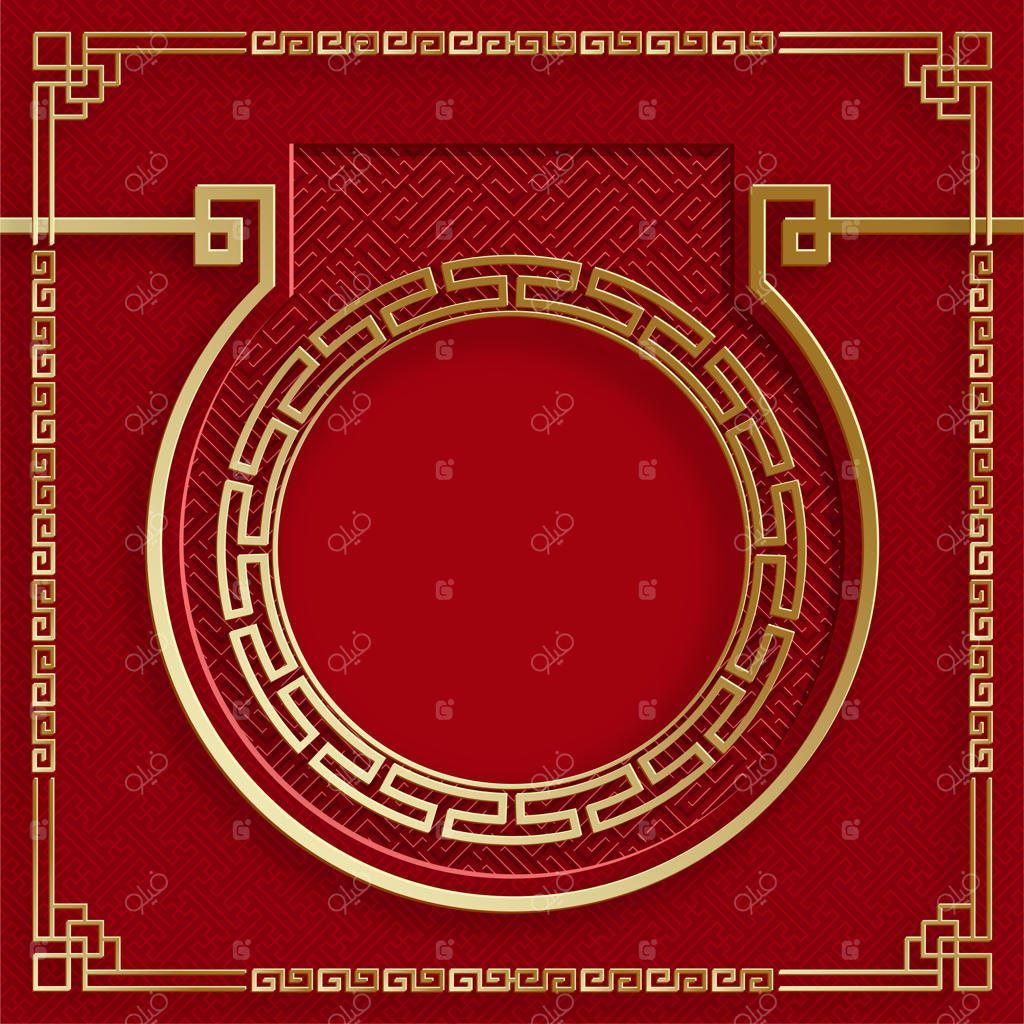 قاب چینی با عناصر شرقی در پس‌زمینه رنگی، مناسب برای کارت دعوت عروسی، سال نو مبارک، تولدت مبارک، روز ولنتاین، کارت‌های تبریک، پوستر یا بنر وب