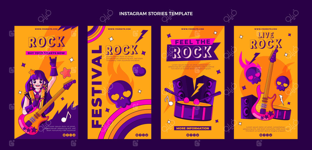 استوری‌های اینستاگرام فستیوال موسیقی با طرح‌های دستی و رنگارنگ