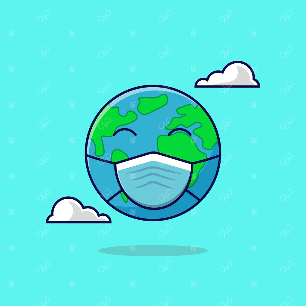 تصویرسازی کارتونی آیکون کره زمین سالم با ماسک