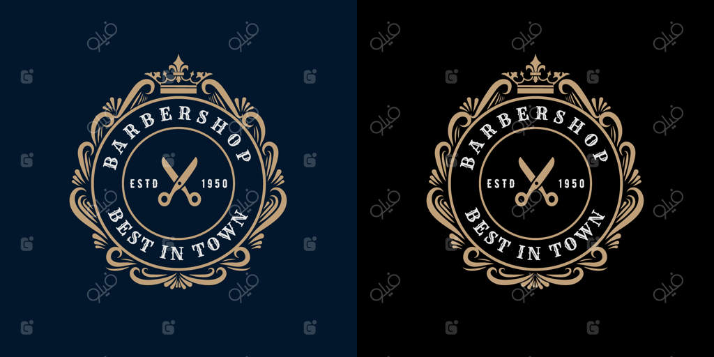 لوگوی قدیمی و لوکس ویکتوریایی با قاب تزیینی برای آرایشگاه و سالن مو