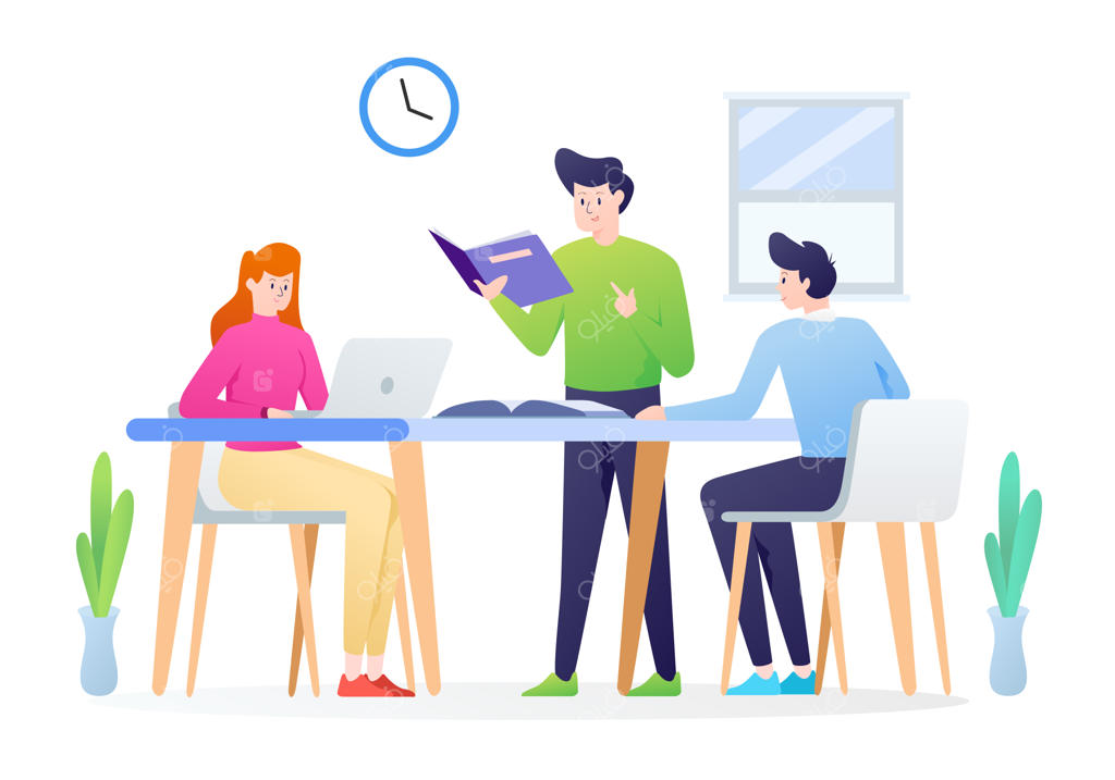 تصویرسازی مطالعه گروهی دانش‌آموزان بعد از کلاس؛ مناسب برای طراحی وب‌سایت، لندینگ پیج، اپلیکیشن و بنر