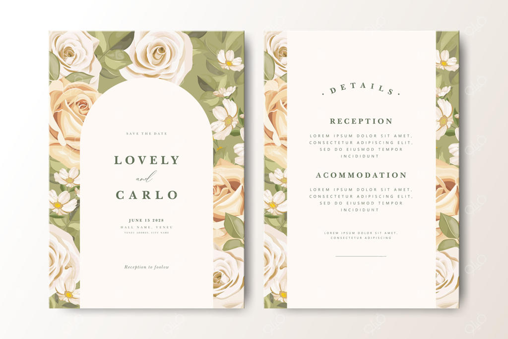 دعوتنامه ذخیره تاریخ عروسی لاولی و کارلو - طراحی برداری حرفه‌ای