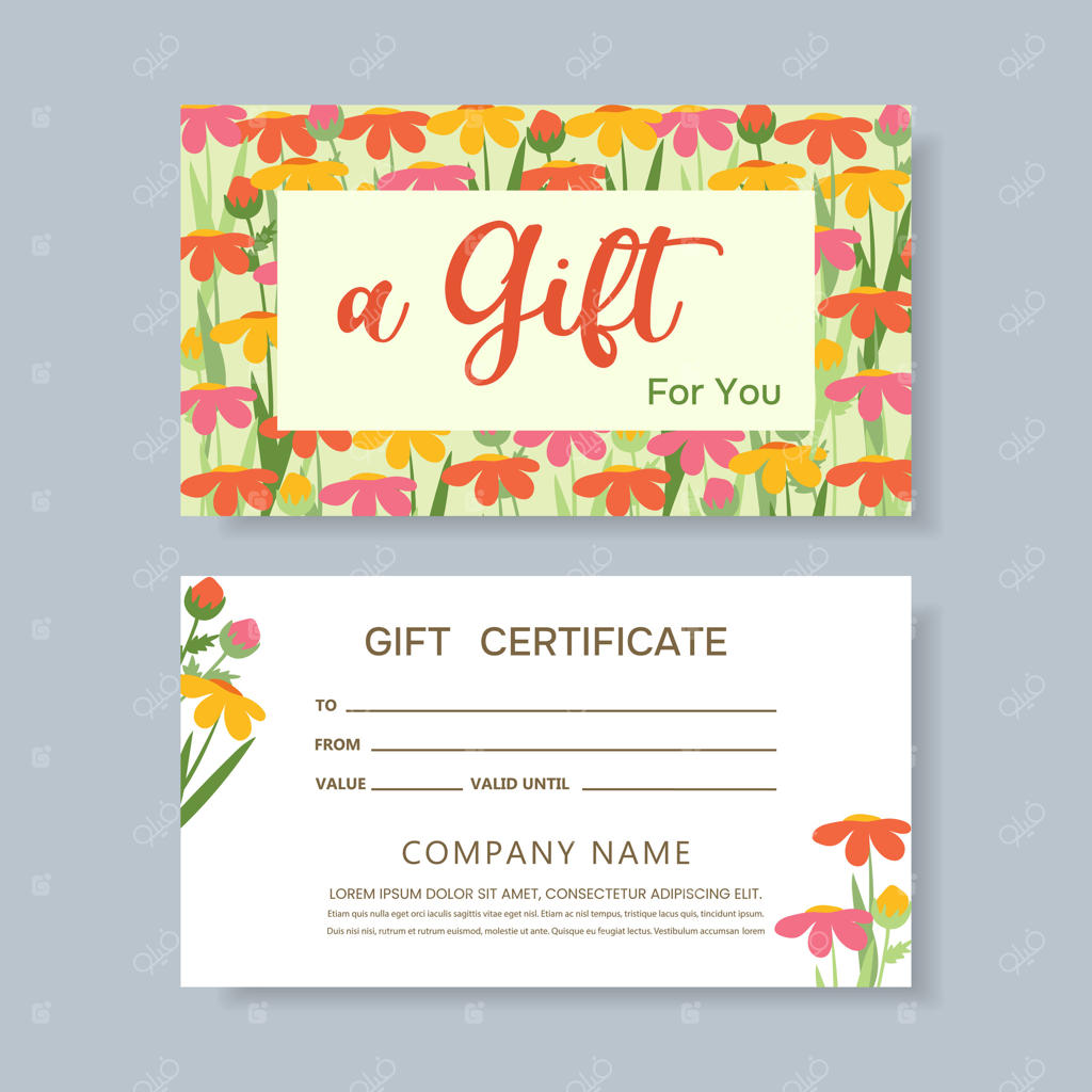قالب کارت هدیه با گل‌های مارگاری. کارت ویزیت با گل‌های زیبا.