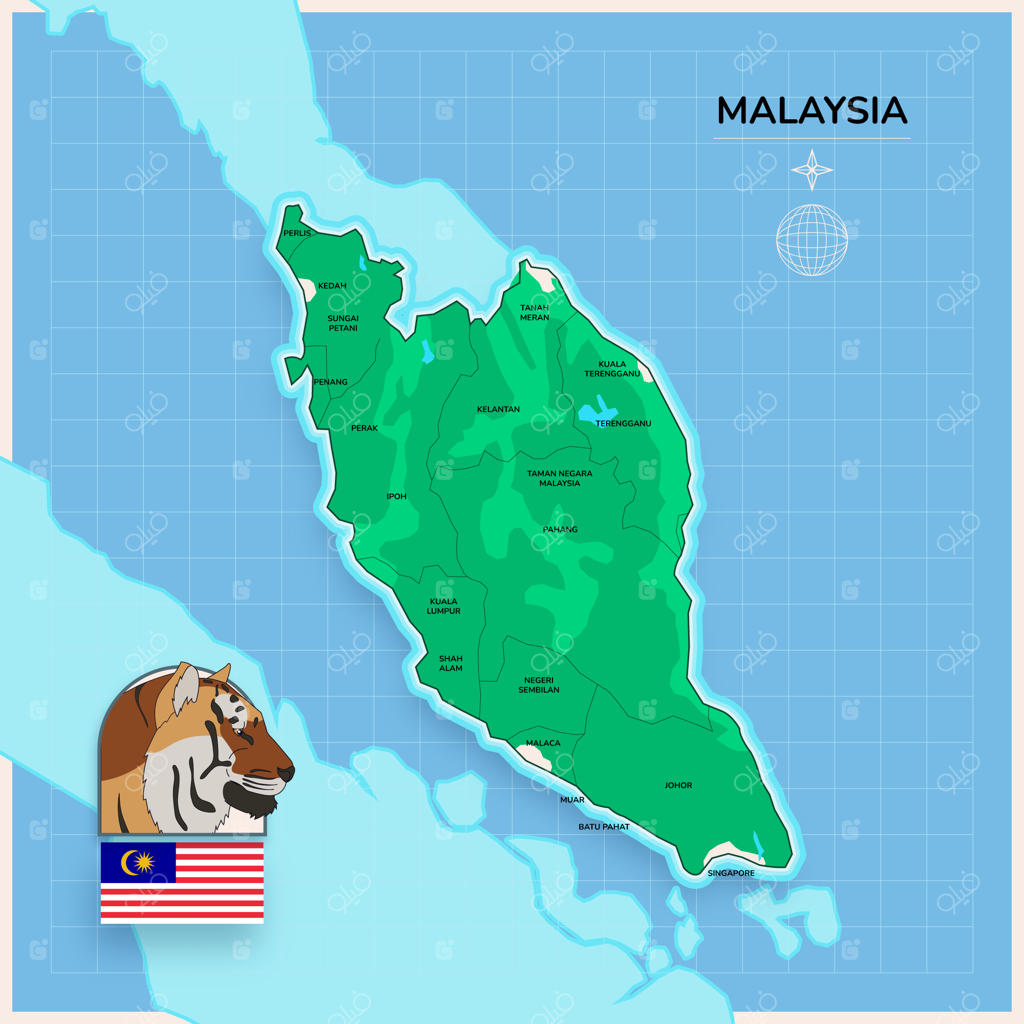 نقشه مالزی به صورت دستی و نقاشی شده