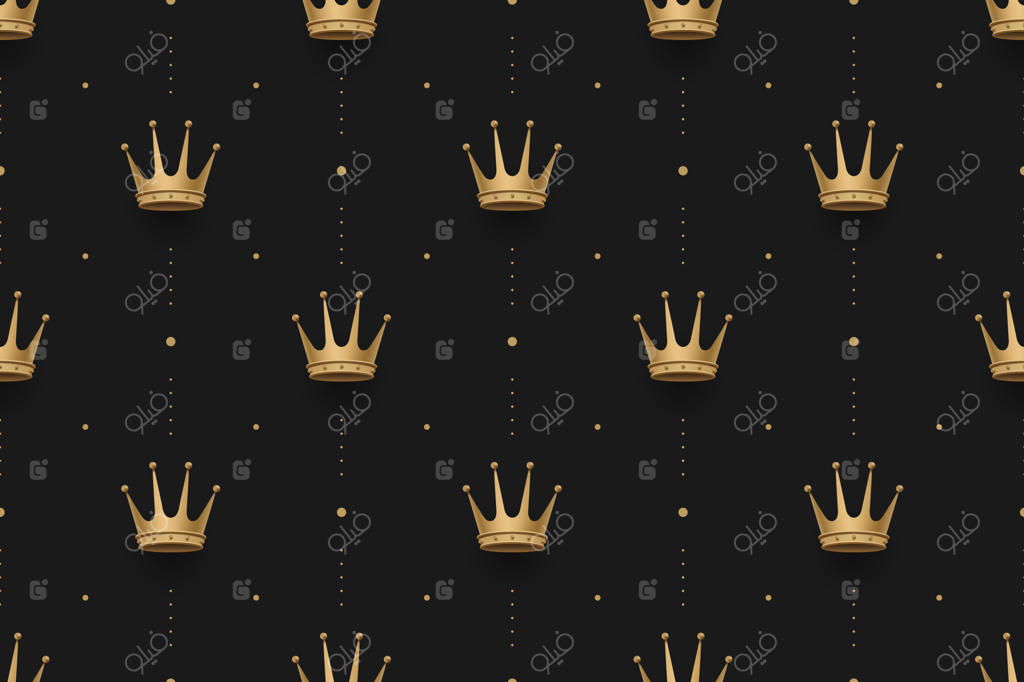 طرح طلایی یکپارچه با تاج‌های شاهانه بر روی زمینه‌ای مشکی تیره