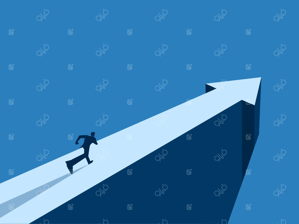 تاجر در حال دویدن به سمت پیکان نشان‌دهنده رشد