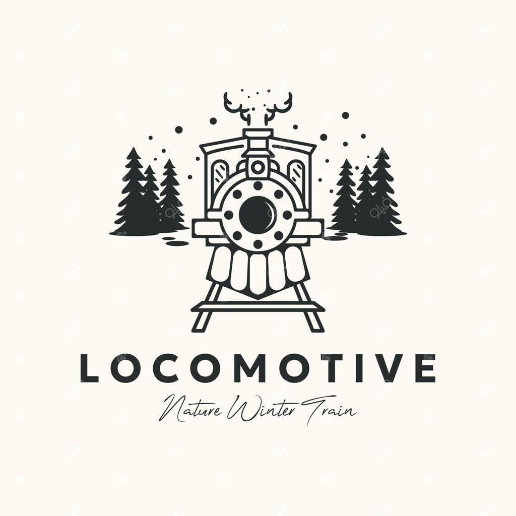 لوگوی مینیمالیستی وینتیج قطار لوکوموتیو در خط زمستانی طراحی شده است