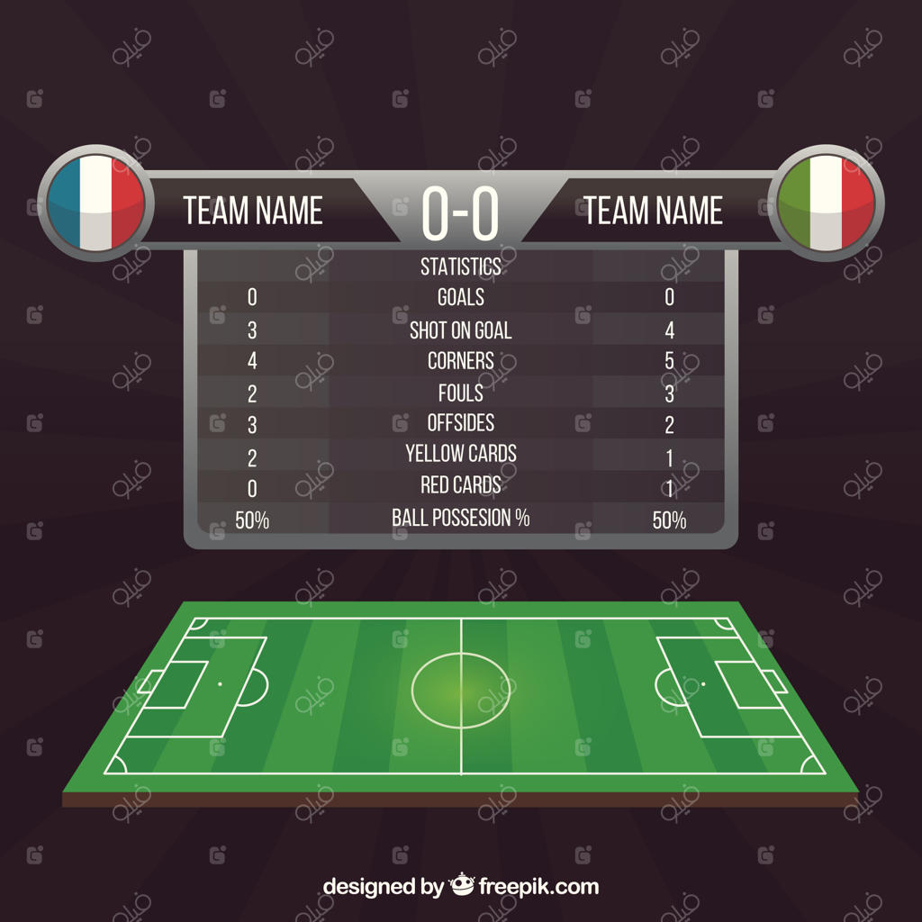 پس‌زمینه زمین فوتبال با تابلو امتیازات