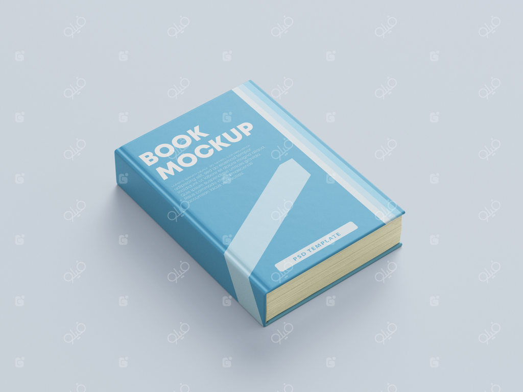 موکاپ ایزومتریک کتاب جلد سخت آبی با پس‌زمینه ساده
