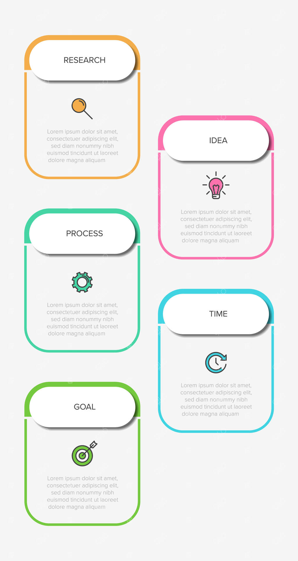 طراحی اینفوگرافیک عمودی با آیکون‌ها و ۵ گزینه یا مرحله