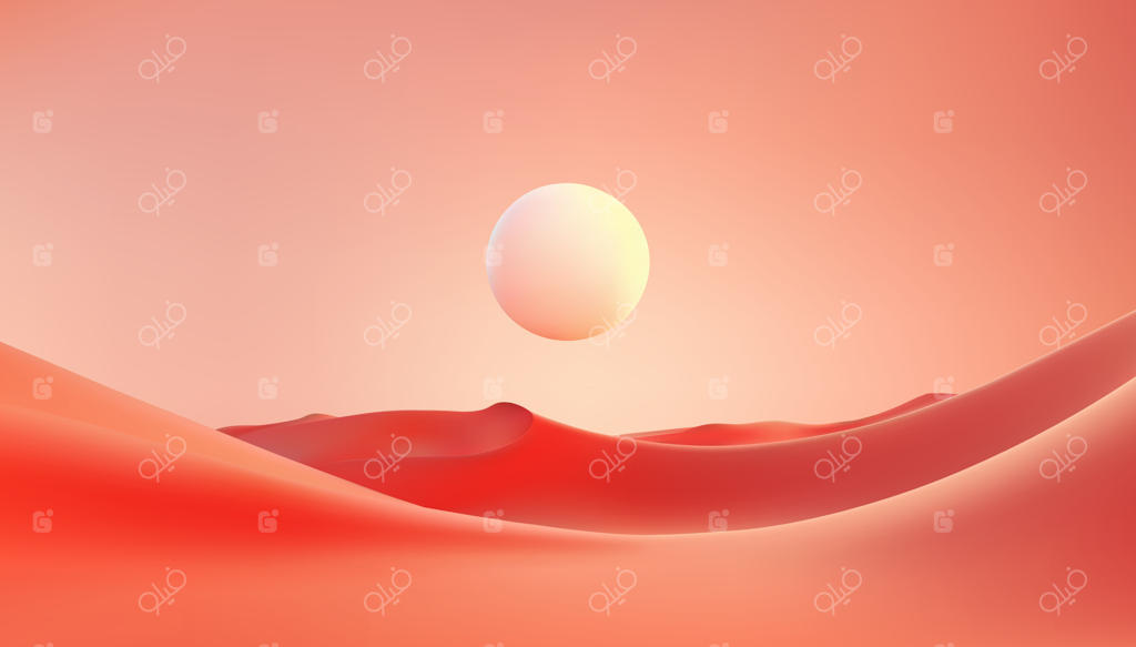 منظره صحرایی با غروب آفتاب. پس‌زمینه ساده.