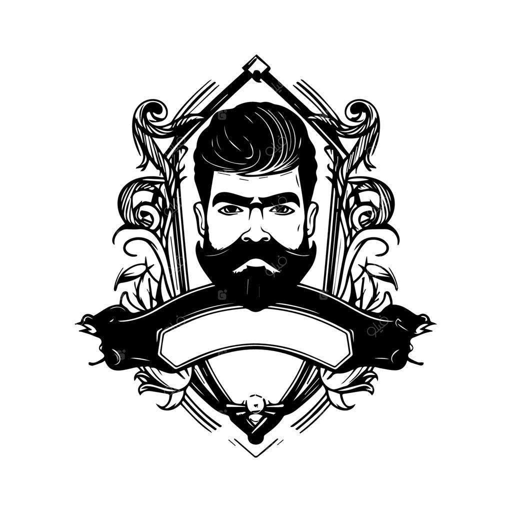 لوگوی آرایشگاه با طرح کلاسیک میله آرایشگری و قیچی سنتی، مناسب برای ظاهری نوستالژیک.